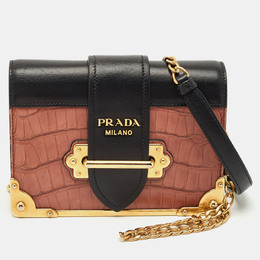 Prada Black/Beige Crocodile and Leather Cahier Flap Shoulder Bag 1166882