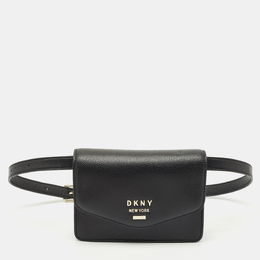 DKNY Black Leather Logo Flap Belt Bag 1166780