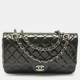 Chanel Teal Blue Quilted Patent Leather Medium Classic Double Flap Bag 1165274