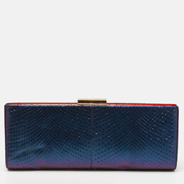 Salvatore Ferragamo Red/Iridescent Blue Suede and Python Leather Clutch 1164587