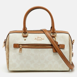 Coach Off White/Brown Signature Coated Canvas and Leather Rowan Boston Bag 1164561
