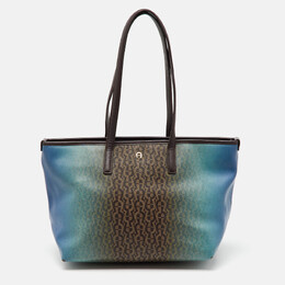 Aigner Dark Brown/Blue Signature Coated Canvas and Leather Tote 1164520