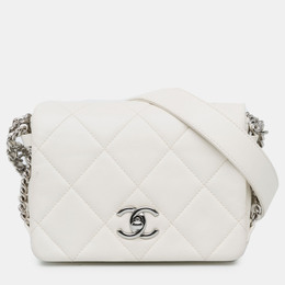 Chanel Mini Quilted Chain Rows Flap White Lambskin Bag 1166773