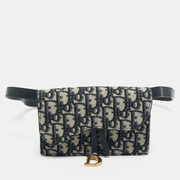 Christian Dior Navy Blue Oblique Canvas and Leather Saddle Pouch Belt Bag 1166115