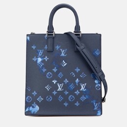 Louis Vuitton Sac Plat Navy Monogram Watercolor Grained Leather Shoulder Bag 1167945