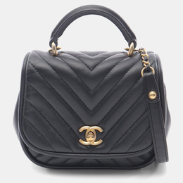 Chanel Single Flap Mini Black Reverse Chevron Lambskin Top Handle Bag 1167633