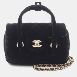 Chanel Black Velvet Quilted Mini Top Handle Flap Bag 1167642