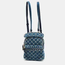 Valentino Navy Blue Quilted Denim Rockstud Backpack 1166994