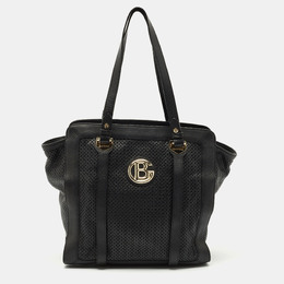 Baldinini Black Perforated Leather Logo Tote 1167087