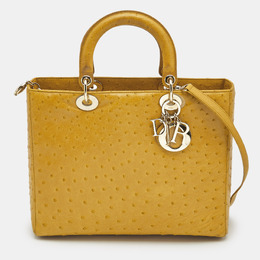 Christian Dior Yellow Ostrich Leather Large Lady Christian Dior Tote 1164582