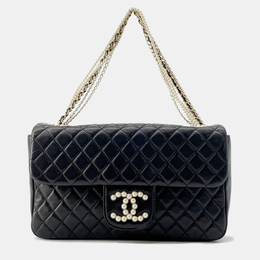 Chanel Matelasse Pearl CC Black Lambskin Logo Shoulder Bag 1168589
