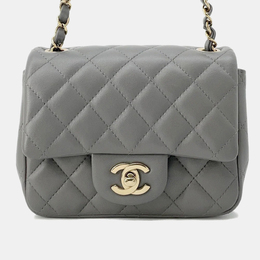 Chanel Gray Lambskin Mini Matelasse Chain Shoulder Bag 1168583