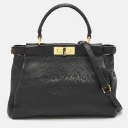 Fendi Black Selleria Leather Regular Peekaboo Top Handle Bag 1168410