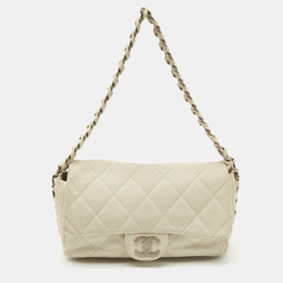 Chanel Off White Quilted Leather Braided Flap Bag 1168378