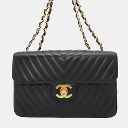 Chanel Chevron Black Caviar Leather Shoulder Bag 1168446