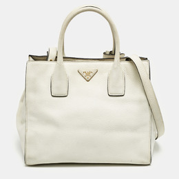Prada White Vitello Daino Leather Tote 1167172