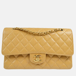 Chanel Classic Double Flap Medium Beige Caviar Leather Shoulder Bag 1168838