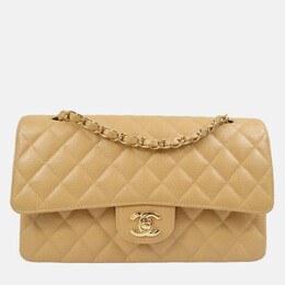 Chanel Classic Double Flap Medium Beige Calfskin Shoulder Bag 1168855