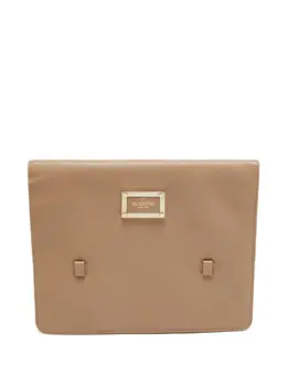 Valentino Garavani leather logo-plaque clutch bag 30319645