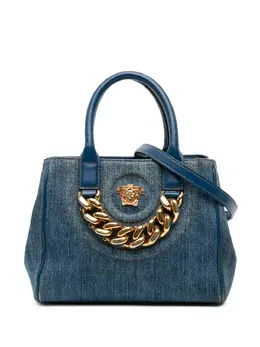 Versace 2021-2025 Small Denim La Medusa Chain Top Handle Bag satchel 30943656