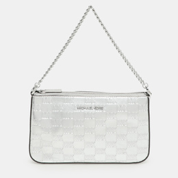 Michael Kors Silver Logo Embossed Leather Jet Set Medium Crossbody Bag 1170423