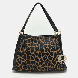 Fendi Black/Brown Leopard Print Canvas and Leather Chef Tote 1170413