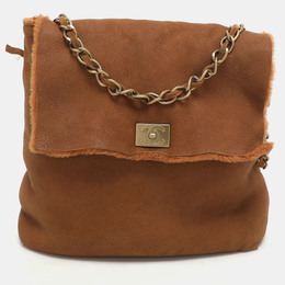 Chanel Brown Nubuck and Shearling Fur Vintage CC Flap Bag 1170494