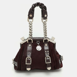 Versace Burgundy Calf Hair and Patent Leather Madonna Satchel 1170414
