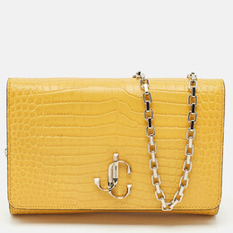 Jimmy Choo Yellow Croc Embossed Leather Varenne Chain Clutch 1169933