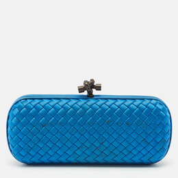 Bottega Veneta Blue Intrecciato Satin Stretch Knot Clutch 1169940