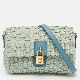 Dolce & Gabbana Blue Woven Raffia and Leather Padlock Shoulder Bag 1169763