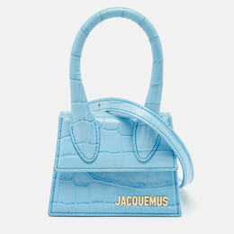 Jacquemus Light Blue Croc Embossed Leather Mini Le Chiquito Top Handle Bag 1169898