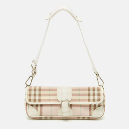 Burberry Pink/White House Check PVC and Leather Buckle Flap Shoulder Bag 1169678