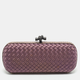 Bottega Veneta Purple Intrecciato Satin and Water Snakeskin Trim Knot Long Clutch 1169130
