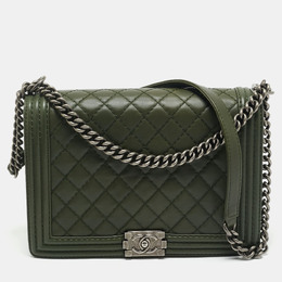 Chanel Military Green Quilted Leather Large Boy Flap Bag 1168918