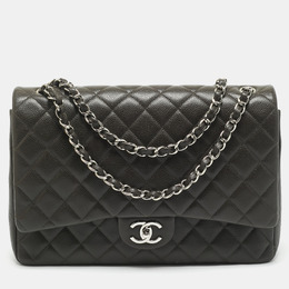 Chanel Dark Grey Quilted Caviar Leather Maxi Classic Double Flap Bag 1169025