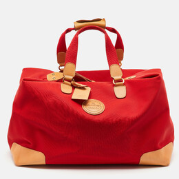 Lancel Red/Tan Canvas and Leather Trim Weekend Duffel Bag 1166971