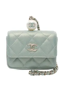 Chanel 2021 CC Quilted Iridescent Caviar Pearl On Top Wallet on Chain crossbody bag 30955340