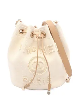 Chanel 2019 Canvas Deauville Pearl Drawstring bucket bag 30955328