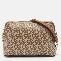 DKNY Beige/Brown Monogram Coated Canvas and Leather Crossbody Bag 1170311