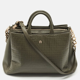 Aigner Olive Green Leather Olivia M Tote 1170282