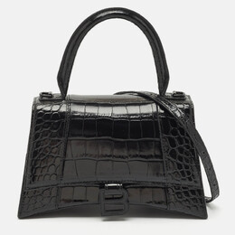 Balenciaga Black Croc Embossed Leather Small Hourglass Top Handle Bag 1170236