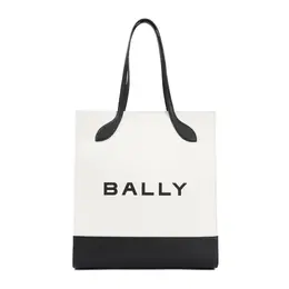 Bally-White And Black Logo Shopping Bag-Donna 51976901263700
