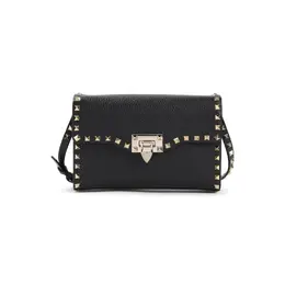 Valentino Garavani-Black Small Rockstud Leather Shoulder Bag-Donna 51977539518804