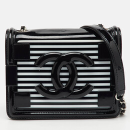 Chanel Black Patent Leather Plexiglass Striped CC Mini Boy Brick Flap Bag 1171553