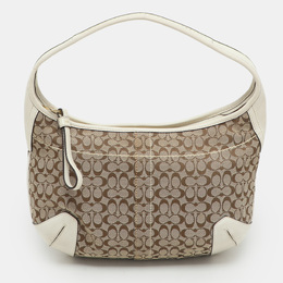 Coach Beige/White Signature Canvas and Leather Shoulder Bag 1171596