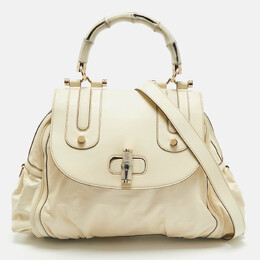 Gucci Cream Leather Pop Bamboo Top Handle Bag 1171104