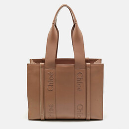 Chloe Dark Beige Leather Medium Woody Tote 1204985