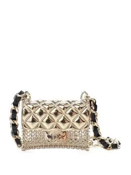 Chanel 2021-2025 Gold Plated Lambskin Micro Flap Bag Pendant Necklace costume necklace 30970411