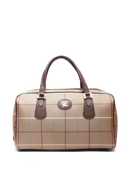 Burberry 1990-2000s plaid leather trim boston bag 30410452